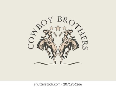 vektor premium de diseño del logo de cowboy hermanos