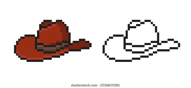 Cowboy Brown Hat in Pixel Style. Simple vector illustration