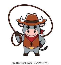 Cowboy Bull with Lasso Cartoon Illustration