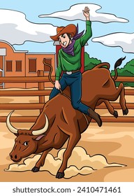 Cowboy Bull Rider farbige Cartoon Illustration