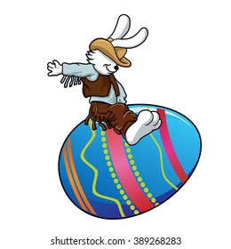 cowboy bunny riding a easter egg