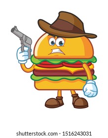 cowboy burger cartoon character mascot design vector