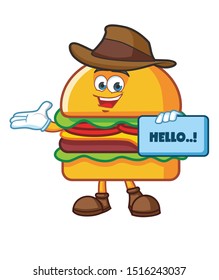 cowboy burger cartoon character mascot design vector