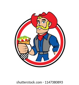 Cowboy Burrito mascot character illustration logo icon vector