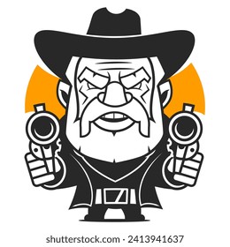 Cowboybuste oder Kopf auf Hut im Gravuren-Stil. Handgezeichnete Tintenskizze. Vektorgrafik.