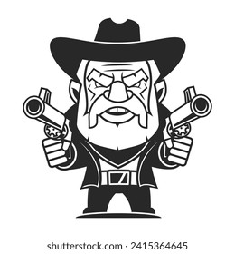 Cowboy bust or head on hat in engraving style. Hand drawn ink sketch. Vector illustration.