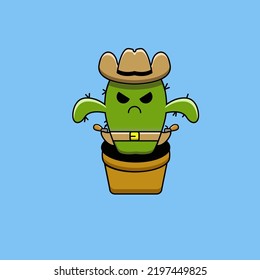 cowboy cactus illustration vector with angry face