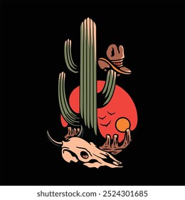 cowboy cactus tattoo vector design