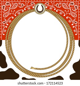 Cowboy Card Background With Rope Frame And Western Decoration.Vector Illustration For Design