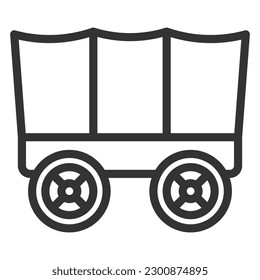 Cowboy cart, stagecoach  - icon, illustration on white background, outline style