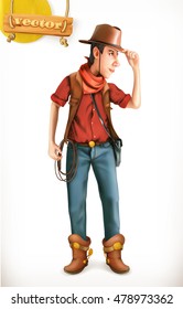 Cowboy cartoon character. 3d vector icon