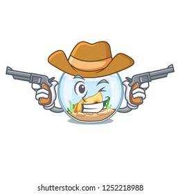 Cowboy cartoon goldfish a in on fishbowl