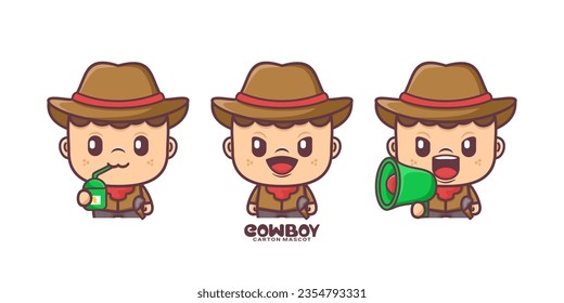cowboy cartoon mascot. vector illustrations with different expressions