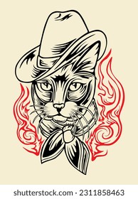 Cowboy cat artwork illustration design