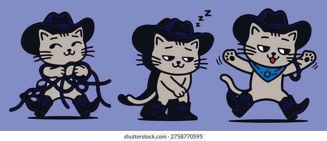 cowboy, cat, drawing, illustration, vector, character, orange, boot, rope, hat, funny, animal, handdrawn, cartoon, stickers, burger, happy, expression, kitten, pussy, ginger, fun, baby, cute, pet, art
