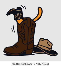 cowboy, cat, drawing, illustration, vector, character, orange, boot, rope, hat, funny, animal, handdrawn, cartoon, stickers, burger, happy, expression, kitten, pussy, ginger, fun, baby, cute, pet, art