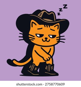 cowboy, cat, drawing, illustration, vector, character, orange, boot, rope, hat, funny, animal, handdrawn, cartoon, stickers, burger, happy, expression, kitten, pussy, ginger, fun, baby, cute, pet, art
