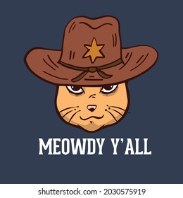 cowboy cat meowdy yall cool kitten vintage sport vector design illustration print wall art poster canvas