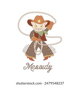 Cowboy cat Western sheriff vector illustration. Howdy cat pre-made card