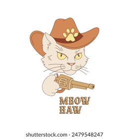 Cowboy cat Western sheriff vector illustration. Howdy cat pre-made card