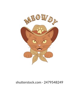 Cowboy cat Western sheriff vector illustration. Howdy cat pre-made card