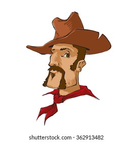 cowboy character  with brown hat, vector cartoon