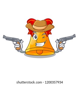 Cowboy character christmas gold bells with holly