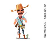 cowboy character with coffee - vector illustration
