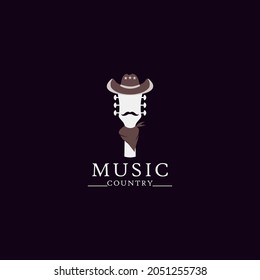 cowboy character guitar vector illustration. country music. for logo or icon