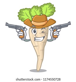 Cowboy character parsnip root with leaf cartoon