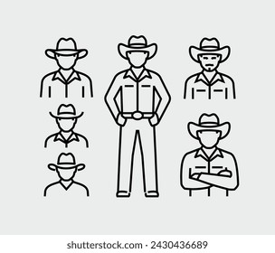 Cowboy Character Vector Line Icons