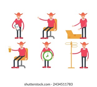 cowboy characters set in various poses illustration