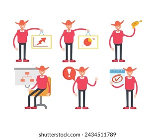 cowboy characters set in various poses illustration