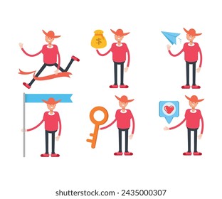 cowboy characters set in various poses illustration
