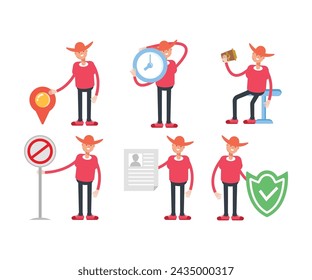 cowboy characters set in various poses illustration