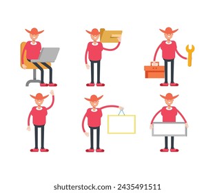 cowboy characters set in various poses illustration