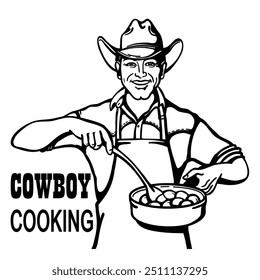 Cowboy Chef cooking Nevada basque bread. Cowboy traditional food vector illustration isolated on white background for design