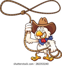 Cowboy chicken with lasso. Vector clip art illustration with simple gradients. All in a single layer.