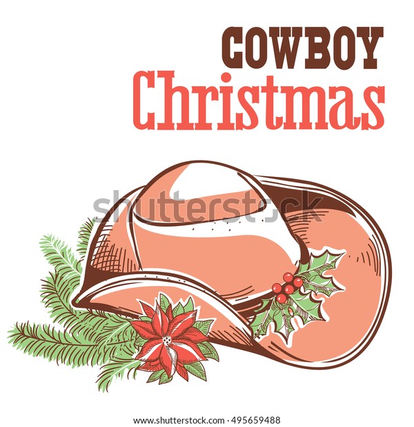 Cowboy Christmas Card Textvector Western Hat Stock Vector Royalty