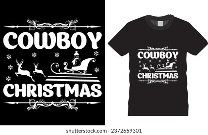 cowboy Christmas, Ho Ho Ho Merry Christmas Typography T-shirt design. Santa Claus Hat, Funny Christmas Quotes, New Year SVG, Christmas T-shirt design ready for print poster banner cards vector pad.