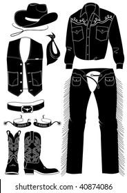 Cowboy clothes on white. Vector silhouettes
