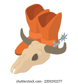 Cowboy concept icon isometric vector. Leather cowboy boot and buffalo skull icon. Wild west symbol, western