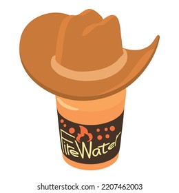 Cowboy Concept Icon Isometric Vector. Classic Cowboy Hat And Fire Water Bottle. Wild West Symbol, Western