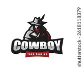 Cowboy or Cool bandit logo design illustration vector isolated white background. Western Gunslinger Bandit Wild West Cowboy Gangster with Bandana Scarf Mask