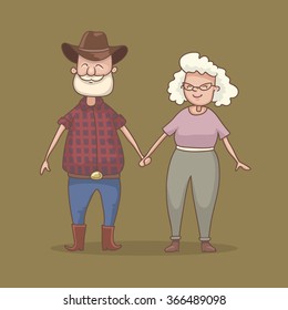 Cowboy couple holding hands