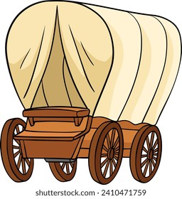 Cowboy Covered Wagon Cartoon Colored Clipart