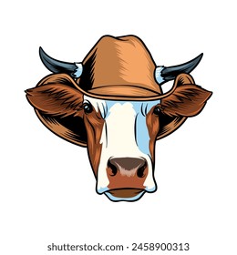 cowboy cow illustration with color