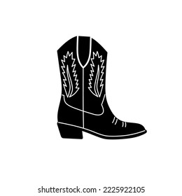 Cowboy cowgirl boot black and white outline vector illustration, editable stroke