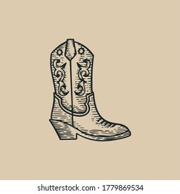 Cowboy Cowgirl Boot Classic Vintage Illustration Design Element