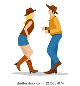 Cowboy and cowgirl dancing country western dance, Vector Illustration